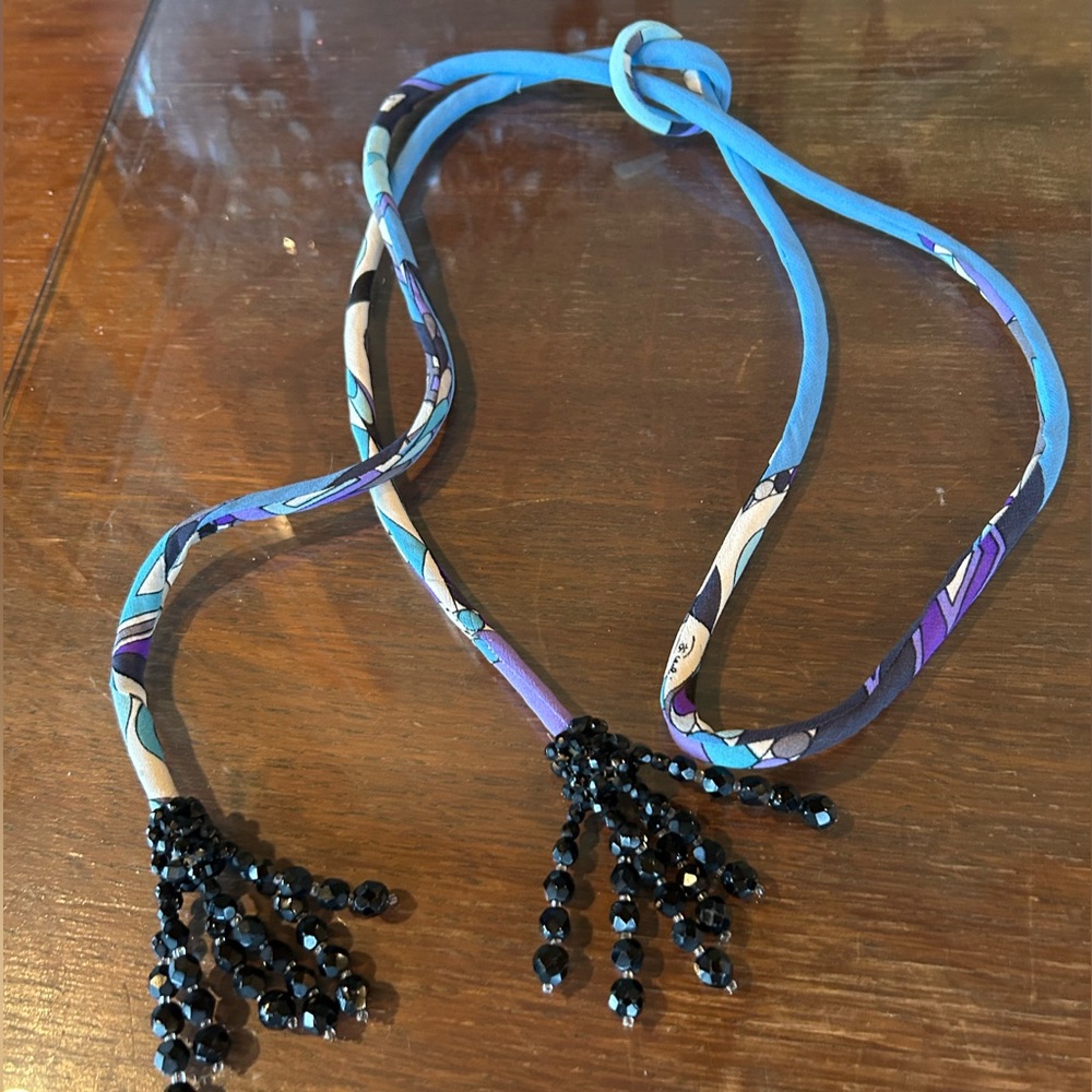 Rare Emilio Pucci Black Crystal Tassel Belt